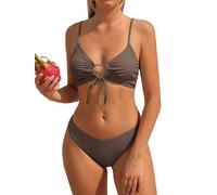 ZAFUL Damen O-Ring Bikini Set Tunnelzug Cut-Out Hoher Beinausschnitt Cheeky Gepolstert Cami Zweiteiler Badeanzug Bademode
