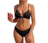 ZAFUL Damen O-Ring Bikini Set Tunnelzug Cut-Out Hoher Beinausschnitt Cheeky Gepolstert Cami Zweiteiler Badeanzug Bademode (Schwarz,S)
