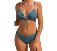 ZAFUL Damen O-Ring Bikini Set Tunnelzug Cut-Out Hoher Beinausschnitt Cheeky Gepolstert Cami Zweiteiler Badeanzug Bademode (Haze Blau,XL)