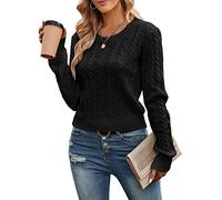 ZAFUL Damen-Pullover mit Zopfmuster, kurz, langärmlig, Rundhalsausschnitt, Strickpullover (1-schwarz, S)