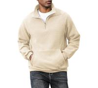 ZAFUL Flauschiges Polarfleece-Sweatshirt für Herren, Stickerei, Colorblock, halber Reißverschluss, Unisex-Kapuzenpullover, aprikose, Medium