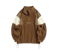 ZAFUL Flauschiges Polarfleece-Sweatshirt für Herren, Stickerei, Colorblock, halber Reißverschluss, Unisex-Kapuzenpullover
