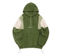 ZAFUL Herren Colorblock Sweatshirt New York Stickerei Flauschiges Polarfleece halber Reißverschluss Unisex Kapuzen-Sweatshirt