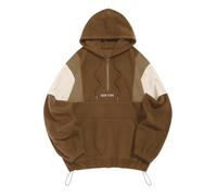 ZAFUL Herren Colorblock Sweatshirt New York Stickerei Flauschiges Polarfleece halber Reißverschluss Unisex Kapuzen-Sweatshirt