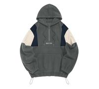 ZAFUL Herren Colorblock Sweatshirt New York Stickerei Flauschiges Polarfleece halber Reißverschluss Unisex Kapuzen-Sweatshirt