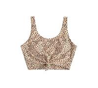 ZAFUL Leopard vorne geknotetes, gepolstertes Bikinioberteil, U-Ausschnitt, Bauchfreies Tankini-Oberteil, Badeanzug, Badebekleidung für Damen (1-Leopard,S)
