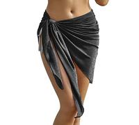 ZAFUL Metallic Shiny Short Sarong Coverups for Women Semi Sheer Bathing Suit Wrap Swimsuit Skirt Beach Bikini Cover Up, Schwarz, Einheitsgröße