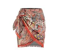 ZAFUL Schlitzrock für Damen, Boho-Print, seitliche Krawatte, Wickelrock mit Quaste, lässiger Strand-Minirock