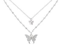 ZAGZIG 925 Sterling Silber Schmetterling Halskette für Frauen Doppelschicht Schlüsselbeinkette Glänzend CZ Halskette Zierliche Geschenke Party Schmuck Geschenk