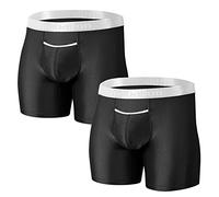 ZAIGELUO Mens Bulge Enhancing Pouch Boxer with Open Fly Ice Silk Seamless Underwear Long Leg Boxer Briefs L Black