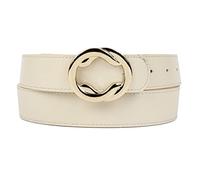 Zakatte • Damen schlichter Gürtel aus Kunstleder Hüftgürtel Taillengürtel Doppel C Schnalle (Beige-Gold, 90 cm)