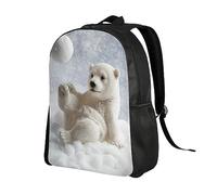 ZaKhs Lustiger Eisbär-Rucksack mit Schneeball-Druck, 40,6 cm, wasserdicht, leicht, Arbeitstasche, lässiger Tagesrucksack für Damen und Herren, Schwarz , One size
