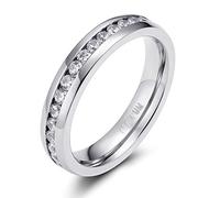 Zakk Damen Eternity Ring Titan Ewigkeitsring Eheringe 4mm 6mm Silber Memoire Ringe Hochzeitsring (Silber 4mm,56 (17.8))