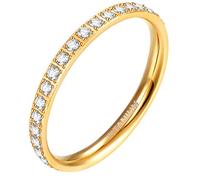 Zakk Eternity Ring 2mm Damen Ewigkeitsringe Titan Verlobungsringe Eheringe Trauringe Memoirering mit Zirkonia Silber Gold Rosegold（Gelbgold, 61 (19.4)）