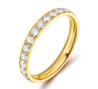 Zakk Eternity Ring 3mm Damen Ewigkeitsringe Titan Verlobungsringe Eheringe Trauringe Memoirering mit Zirkonia Silber Gold Rosegold（Gelbgold, 61 (19.4)）