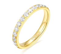 Zakk Eternity Ring 3mm Damen Ewigkeitsringe Titan Verlobungsringe Eheringe Trauringe Memoirering mit Zirkonia Silber Gold Rosegold (Gelbgold-halb Zirkonia, 61 (19.4)