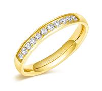 Zakk Eternity Ring Damen Edelstahl Silber Rosegold Gold Edelstahl Ewigkeitsringe Vorsteckring 3.5mm Zirkonia Verlobungsringe Eheringe Trauringe Memoire Ringe (Gold,52 (16.6))