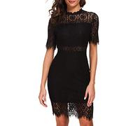 Zalalus Damen Elegant High Neck Kurzarm Spitze Cocktail Party Kleid - Schwarz - 38