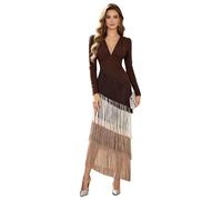 Zaldita Damen Kleid Festlich Langarm Bodycon Businesskleider Partykleid Shirtkleider Tailliert Eng Lagenrock Brautkleid Ballkleid Hochzeit Kaffee L