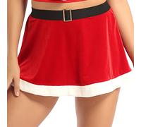 Zaldita Damen Weihnachten Minirock Samt Weihnachtsrock Flanell Winterrock A-Linie Swing Rock Hohe Taille Kurz Rock Weihnachtsfrau Kostüm Party Clubwear Rot 3XL