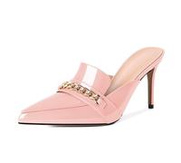 Zamikoo Heeled Mules für Frauen Pointed Toe Closed Toe Stiletto Heel 3.5 Inches Gold Chain Dress Schuhe Patent Leder Slip On Fashion Dress Suitable for Party