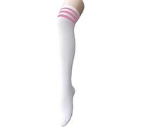 Zando Kniestrümpfe Damen Stockings, Overknees Strümpfe, Thigh Highs Gestreifte Socken, Lange Halloween Weihnachten Socken Damen, Weiß Pink, Einheitsgröße
