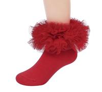 Zando Weihnachten und Halloween Baumwolle Baby Rüschen Socken 1-3 Jahre, Söckchen Mit Rüschen, 1 Paar Rot Socken Baby Mädchen, Rot, 1-3 Jahre