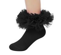 Zando Weihnachten und Halloween Baumwolle Baby Rüschen Socken 1-3 Jahre, Söckchen Mit Rüschen, 1 Paar Schwarz Socken Baby Mädchen, Schwarz, 1-3 Jahre