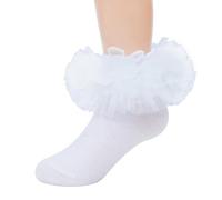 Zando Weihnachten und Halloween Baumwolle Baby Rüschen Socken 6-8 Jahre, Söckchen Mit Rüschen, 1 Paar Weiß Socken Baby Mädchen, Weiß, 6-8 Jahre