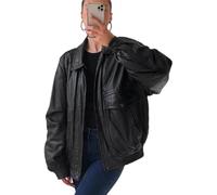 ZAPRIS Damenmode 90er Jahre Lederjacke Damen Oversized Bomberjacke | 90er Jahre Retro Vintage Lederjacke, Schwarz, 3XL