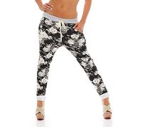 ZARMEXX Damen Sweatpants Baggy Hose Boyfriend Freizeithose Sporthose All-Over Roses Print One Size (schwarz, One Size)