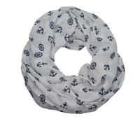 zarolo Damen Loop Schal, Schlauchschal Maritim Blau, leichter Sommerschal mit Anker Motiv, dünner Rundschal Baumwolle/Seide