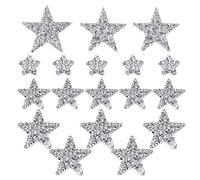 Zasvec Bügelbilder Aufbügler Strass 18 Stück Silber Bügelbild Applikation zum Aufbügeln Strass Fünfzackiger Stern Aufnäher Glitzer Patches Aufnäher für DIY Dekoration 9/8/6/4/2cm