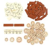 Zasvec Holzknöpfe 300 Stück Handmade Label zum Annähen Handmade Etiketten zum Annähen Textiletiketten PU Handmade Labels Handmade with Love Tags Knöpfe Leather Labels für Nähzubehör