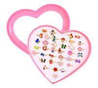 Zatixbu 36 Stück Einstellbare Kinderringe für Mädchen, Prinzessin Schmuck Set mit Herzförmiger Vitrine, Glitzer Ringe für Geburtstag Party Geschenk