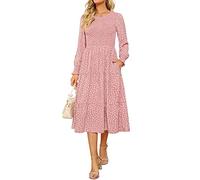 Zattcas Damen Herbstkleider 2024, lässig, langärmelig, gesmokt, Boho-Stil, Blumenmuster, Midi-Kleid für Hochzeitsgäste mit Taschen, Malve Blumenmuster, X-Groß