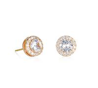 ZAVANA Gold-Ohrringe für Damen und Teenager-Mädchen im Halo-Design, Gold-Ohrstecker für Frauen mit klaren und farbigen Zirkonia-Steinen, vergoldete runde Ohrstecker in Blau, Rot, Grün oder Weiß