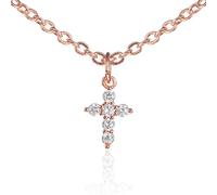 ZAVANA Kreuzkette für Damen und Mädchen aus rosévergoldetem Messing, feine Halskette mit kleinem Kreuzanhänger aus funkelnden weißen Zirkonia-Steinen, stilvoller Damenschmuck als Geschenkidee