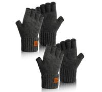 zavehony Fingerlose Handschuhe, Winterhandschuhe, 2 Paar, Thermo Halbfinger Strickhandschuhe Für Laufen, Radfahren, Fahren, Camping, Wandern - Herren Und Damen (Schwarz)