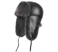 Zavelio Fliegermütze aus Echtem Lammfell & Leder - Unisex Wintermütze Warm Gefüttert - Uschanka Russenmütze für Damen & Herren - Trapper Mütze Schwarz, M