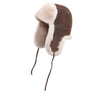 Zavelio Fliegermütze aus Echtem Lammfell & Leder - Unisex Wintermütze Warm Gefüttert - Uschanka Russenmütze für Damen & Herren - Trapper Mütze, Vintage-Beige XXL