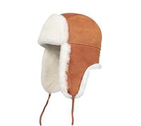 Zavelio Fliegermütze aus Echtem Lammfell & Leder - Unisex Wintermütze Warm Gefüttert - Uschanka Russenmütze für Damen & Herren - Trapper Mütze, Cognac, L