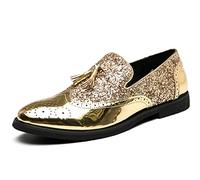 Zaylee Herren Mokassins Business Schuhe Slip on Herrenschuhe Brogues Hochzeit Lederschuhe,EU46-Gold