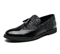 Zaylee Herren Mokassins Business Schuhe Slip on Herrenschuhe Brogues Hochzeit Lederschuhe,EU46-Schwarz