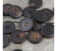 ZAZUZU 10 Stück 15/20/23/25 mm schwarze Trivial-große echte Hornknöpfe Anzug-Set 100 % Büffelhorn-Knöpfe Mantel 4 Löcher runde Knöpfe zum Basteln