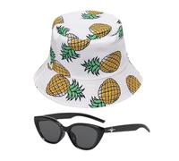 ZBHDEYG 1 Stück Ananas Strandhut, 1 Stück Sonnenbrille, Damen Sonnenhut, Mädchen Sommerhut, Damen Sonnencreme Sonnenhut, Mädchen Fischerhut