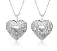 ZBHDEYG 2 Stück herzförmige Anhänger-Halskette, Vintage-Design, Edelstahl-Silber, Damen-Schwester-Halskette