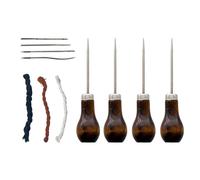 ZBHDEYG 4 Ahlen mit Holzgriffen, 4 Handnähnadeln, 3 Rollen Nähgarn, Schneiderahle, Nähahle-Werkzeug, kürbisförmige Holzahle, Lederlocher