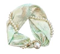 ZBIianxer Elegantes Halstuch Mit Perlenkette Und Magnetischer Schnalle Für Damen Vintage Blumen Seidenhalstuch