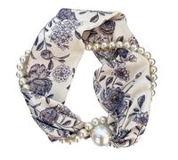 ZBIianxer Elegantes Halstuch Mit Perlenkette Und Magnetischer Schnalle Für Damen Vintage Blumen Seidenhalstuch